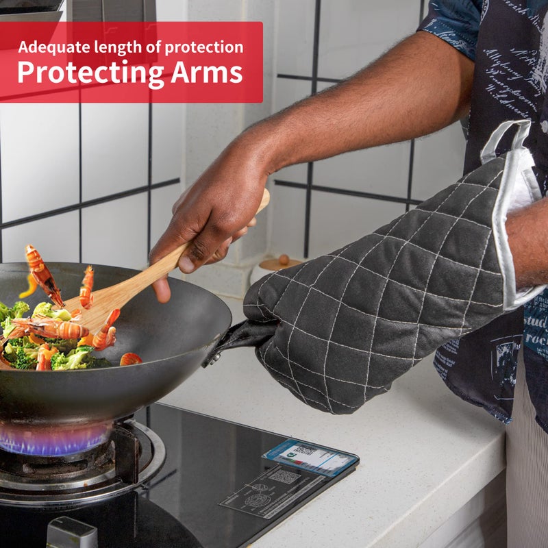 ARCLIBER Oven Mitts Heat Fire Resistant Oven Mitts 425 Â° F, Quilted Terry Cloth Cotton Soft Lining Oven Gloves, Extra Long Kitchen Mittens for Cooking Baking - Image 3